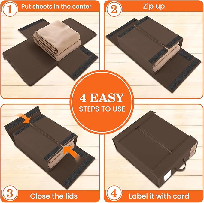 WOWBOX Sheet Organizers and Storage,Closet Bed Sheet Organizer Under Bed Storage and Organization with Label Cards & Clear Window for Bedding Sheets,Duvet Covers,Blankets (3 Pack，Brown)