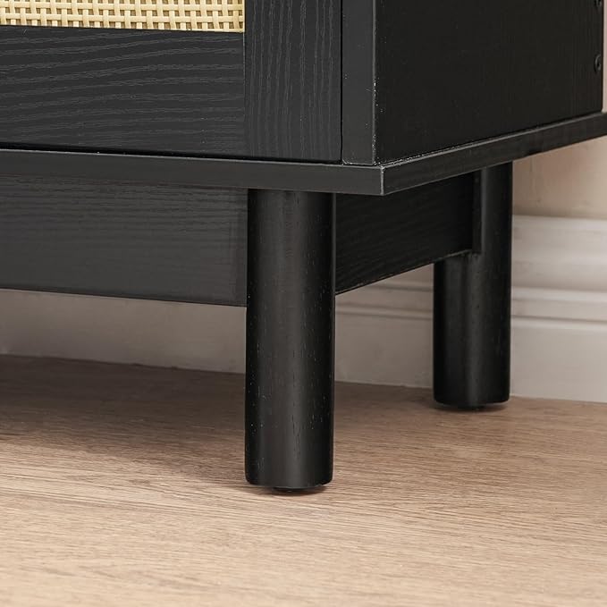 HOOBRO Shoe Storage Bench Entryway, Rattan-Like Shoe Bench with Flip Drawers, Narrow Shoes Rack Cabinet with Rattan Doors, Wooden Organizer for Entryway Hallway, Black BN51HX01