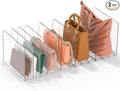 GoMaihe Bag & Purse Organizer for Closet: Adjustable Clear Handbag Storage Shelf - Plastic Clutch Dividers | Minimal | Keep Purses upright