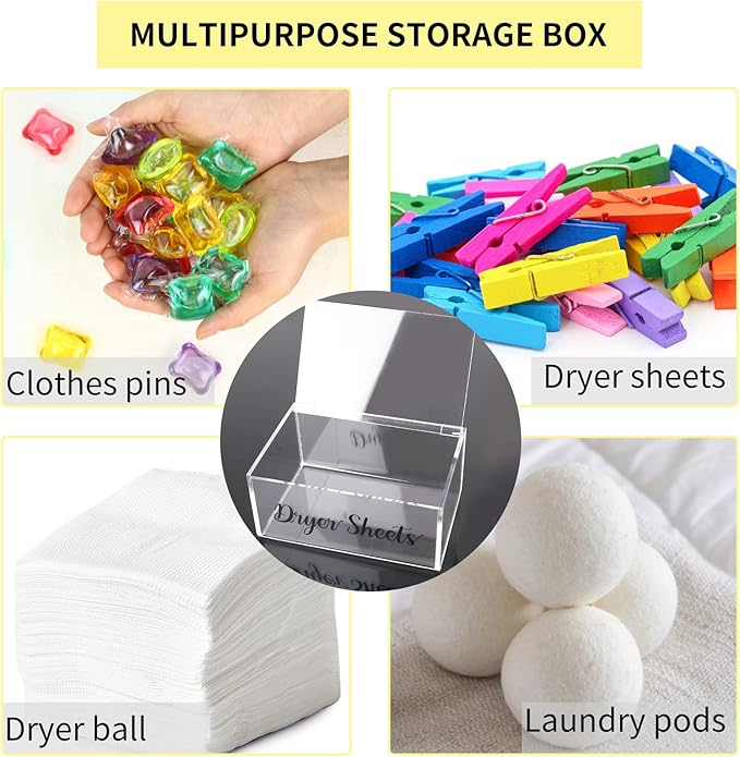 Acrylic Dryer Sheet Dispenser with Hinged Lid Clear Laundry Dryer Sheet Holder Dryer Sheet Container for Home Laundry Room Organization and Storage Laundry Softener Dispenser Laundry Room Decorations