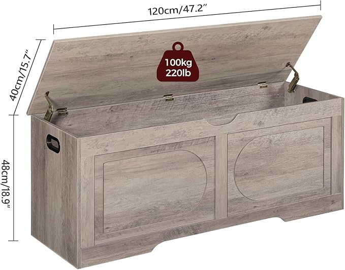 Storage Chest, 47.2” Toy Box, Entryway Storage Trunk, Shoe Bench with Storage, Engineered Wood Storage Cabinet with 2 Safety Hinges, Entrance Bench for Living Room, Grey SCGY2201