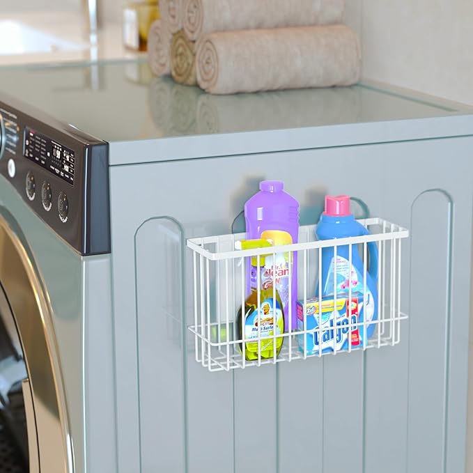 NiHome Magnetic Metal Basket Organizers, 2PCS Medium & Small, Versatile Storage for Kitchen & Office Holds Up to 14 lbs, Easy Attach to Refrigerator or Any Magnetic Surface(White)