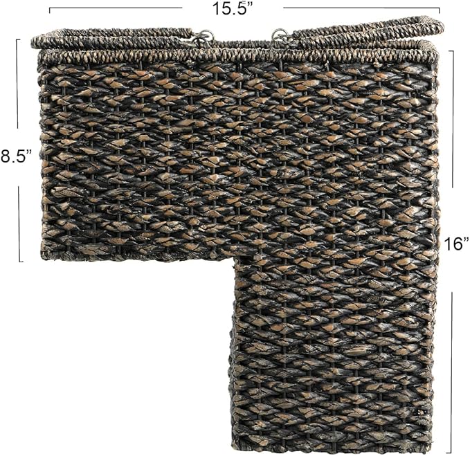 Creative Co-Op Woven Bankuan Rope Stair Basket with Handles, Black
