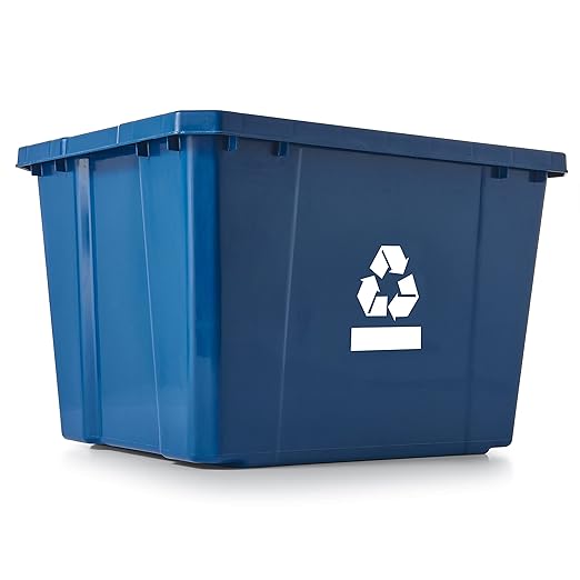 Gracious Living Medium Curbside Blue Box, Plastic 17 Gallon/64 Litre Home Trash Can Refuse and Recycling Bin Container with Built-in Handles (6 Pack)