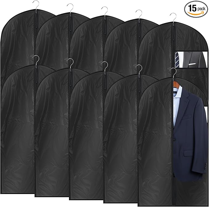 10pcs 40" Suit Cover Bags for Men Garment Bags for Hanging Clothes & 5pcs Coat Hanger Suit Bag for Closet Storage or Travel Clear Window Clothes Cover for Suits Coats Shirt Jackets Skirts