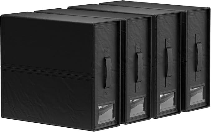 SUOCO SheetCube Bed Sheet Organizers and Storage 4 Pack, Foldable Linen Closet Organizer, Bedding Folder Storage Box Container for Blanket, Duvet Cover Set, Bed Sheet Set - Black