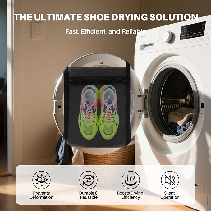 Shoe Dryer Bag: Laundry Bags Mesh Wash Bags - Laundry Shoes Bag For Washer And Dryers - Sneaker Dryers Bag - Door Shoe Net With Elastic Straps 15.7" X 15.7" Black(1 Pack)