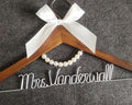 Personalized Wedding Dress Hanger with Pearl Detail, Custom Name Wire Hanger, Wooden Bridal Party Gift
