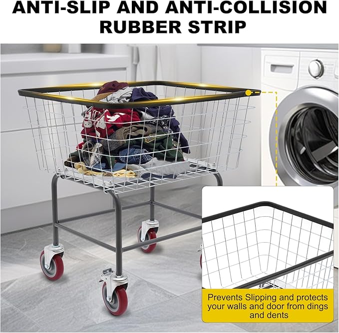 135L Wire Laundry Cart w/Wheels, Rolling Laundry Basket, Commercial Basket Carts for Laundry Room, Hotel, Home, Apartment Use, Durable Steel Frame with Galvanized Finish, 5" Casters