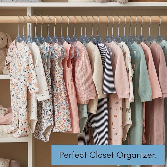 CONCEPTS 20 Pack Baby Hangers Kids Acrylic Non Slip Glitter Clothes Hangers for Toddler Infant Newborn Closet Organizer Small Hangers for Baby Clothes Pants Shirts Space Saving Nursery
