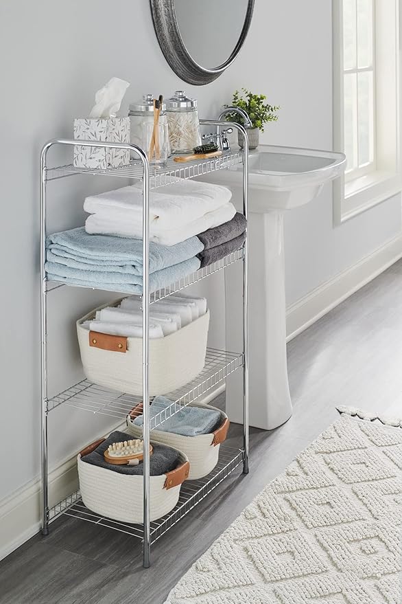 Rubbermaid 4-Tier Heavy Duty Wire Shelf, Satin Nickel, Easy Assemble with Hardware Included, for Food/Laundry/Closet Home Storage Use