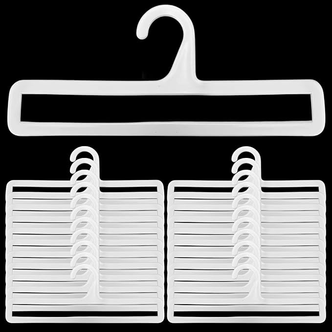 Pack of 50 White Plastic Towel Hangers 10 Inch / 25.5 cm for Retail Display, Multifunctional Storage Rack for Hanging Storing Scarve, Sock, Legging, Tie, Shawl, Belt, Clothes, Wardrobe Organization