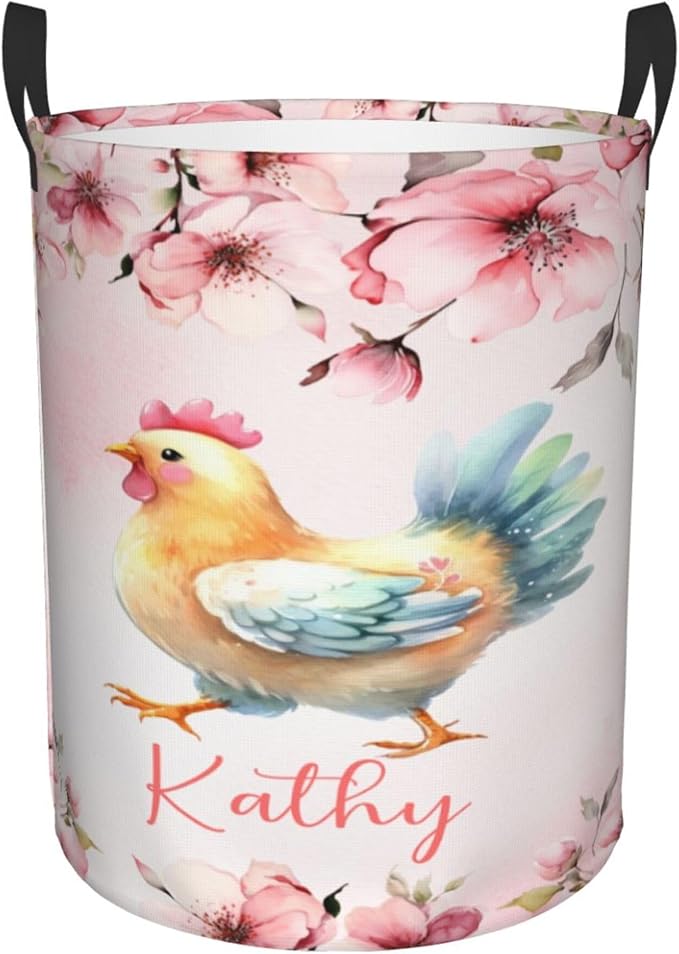 Personalized Chicken Laundry Basket For Baby Kids Boys Girls Adult Custom Hamper Basket With Name For Bathroom Bedrooms Collapsible Baby Dirty Clothes Hamper With Handles