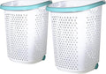 2 Bushel Rolling Plastic Laundry Hamper with Pop-up Handle, White, 2 Pack