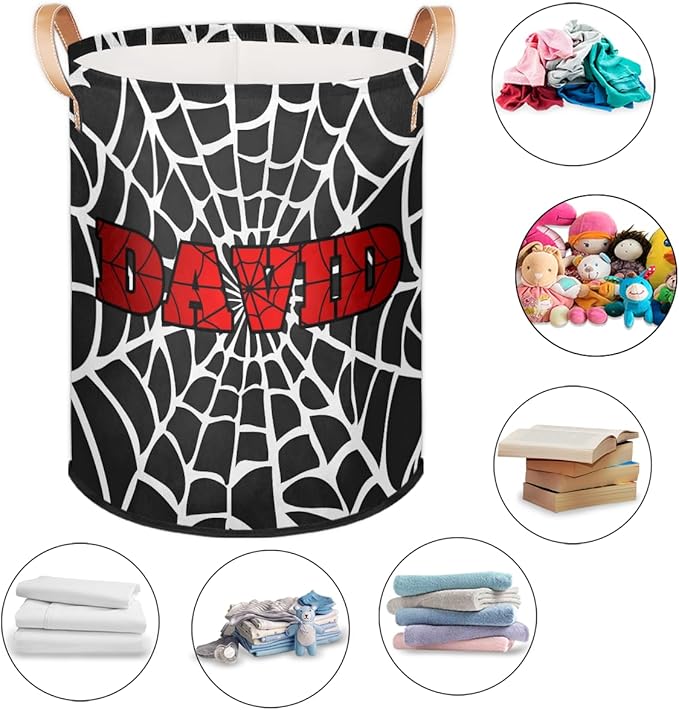 Spider Wed Personalized-Laundry-Hamper-Basket for Kids Custom Name Collapsible Storage Organizer Bin Dirty Clothes Toys Hamper for Boys Nursery in Laundry, Bedroom, Bathroom Hot Red