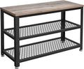 VASAGLE 3-Tier Shoe Rack, Shelf Storage Bench with Metal Mesh Shelves and Seat, Free Standing Shoe Organizer for Entryway, 11.8 x 28.7 x 17.7 Inches, Greige and Black ULBS73MB