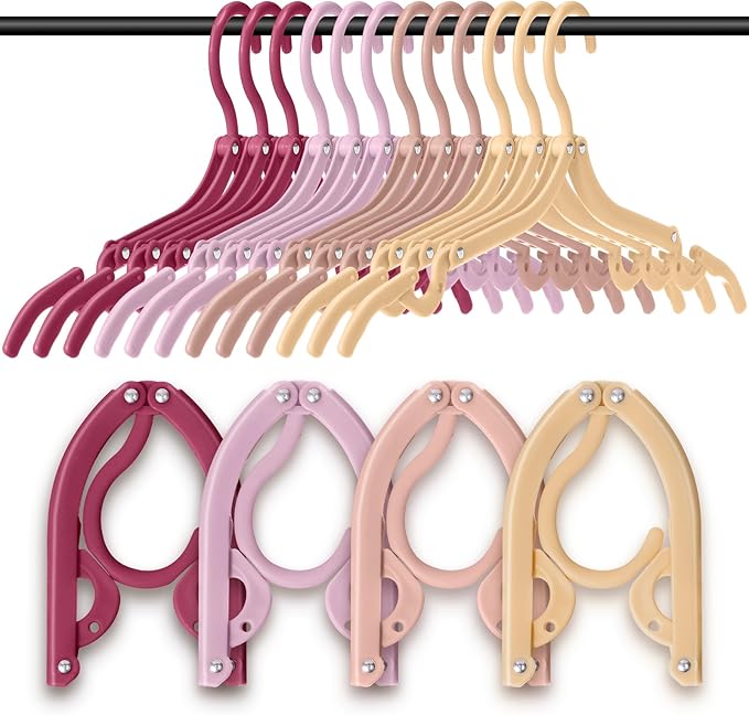12 Pcs Travel Hangers Cruise Ship Essentials Foldable Portable Plastic Vacation Hangers Non Slip Clothes Drying Rack Travel Accessories for Dormitory School Hotel Laundry (Stylish Color)