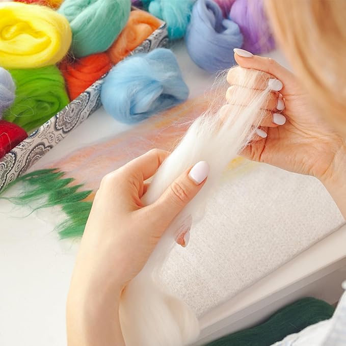 Newwiee Clean Wool Batting Stuffing for Stuffed Animals Roving Wool Felting Filler for Crafts Needle Cushions Pillow Knitted Stuffed Toys Animals Blending and Dryer Balls, Natural White(2.2 lb)