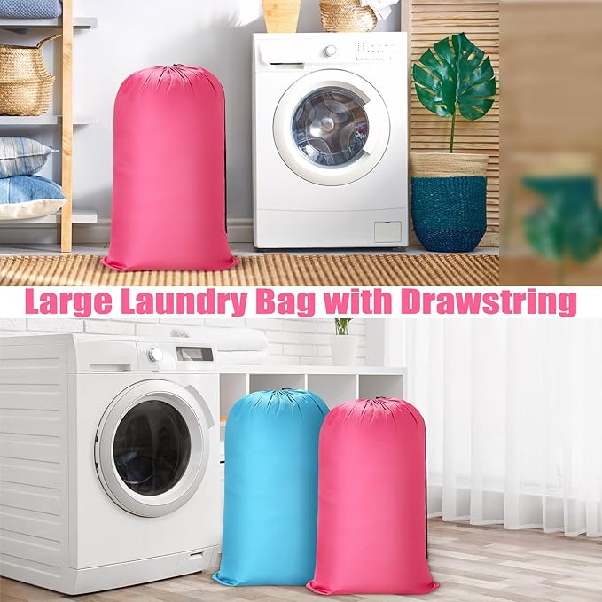 Nuogo 20 Pcs Laundry Bag Washable Travel Laundry Bags with Drawstring Lock Closure Large Heavy Duty for Camping Tent Blankets Dirty Clothes Yarn Fabric Storage, Multi Use(Pink, Blue)