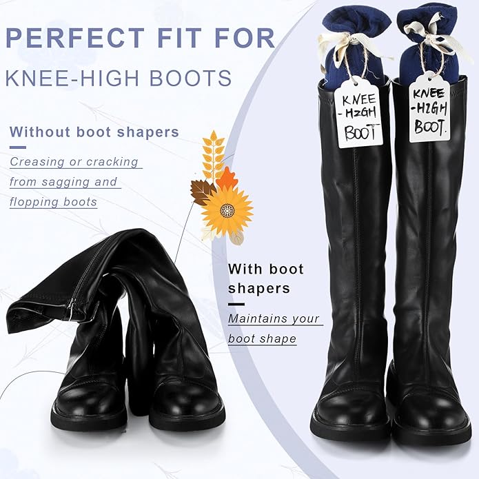 2 Pairs Boot Shaper Stands with 8 Labels Cotton Tall Boot Inserts for Closet Organization