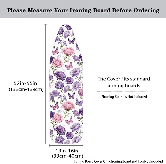 Butterfly Rose Flower Iron Board Cover with Elastic Edge Home Decor Resist Scorching Table Top Ironing Board Cover Standard Size