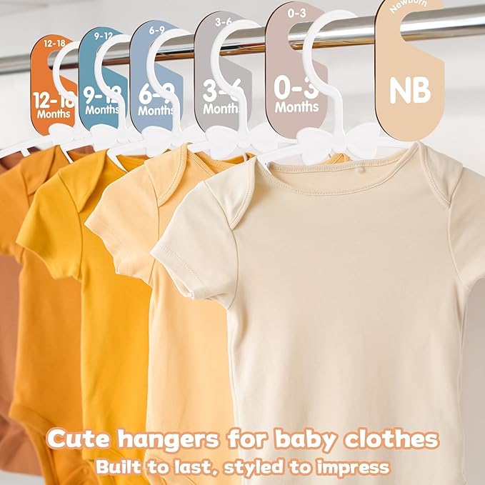 20 Pack Baby Clothes Hangers with 8Pcs Baby Closet Dividers and 8Pcs Clips, Non-Slip Toddler Clothing Hanger with Dividers for Sorting, Nursery Closet Organizer for Newborn Kids Boys Girls (Boho)