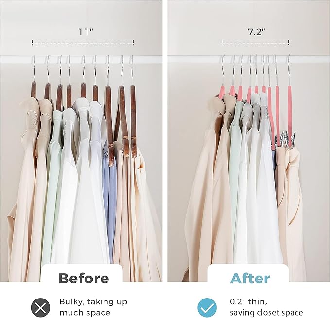 VECELO Premium Velvet Clothes Hangers Suit with Metal Clips (20 Pack)-Non Slip & Space-Saving with 1 Magic Hangers & 2 Tie Rack Excellent for Men and Women