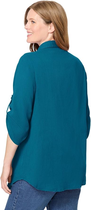 Woman Within Plus Size Pintucked Button Down Gauze Shirt