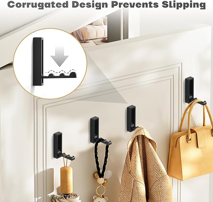 Folding Wall Hooks, 4pcs Foldable Coat Hooks, Heavy Duty Zinc Alloy No Rust Fold Up Hooks for Coat, Towel, Key, Hat, Bag, Jacket, Backpack (Matte Black)