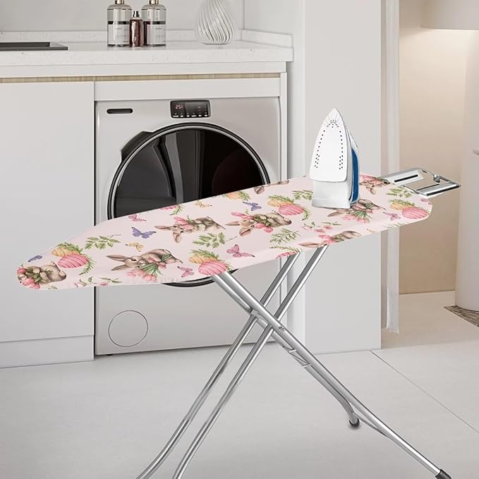 Rabbits Egg Tulips Heat Reflective Iron Pad for Ironing Board Top Stain & Scorch Resistant Ironing Board Replacement Cover Fits 15 x 54 Inch Board for Home Easter Decor