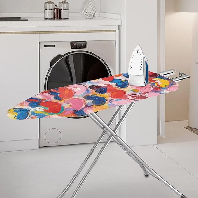Colorful Love Heart Heat & Stain Resistant Iron Board Cover Easy-Fit Replacement Ironing Board Cover for 15" x 54" Ironing Boards Valentine's Decoration