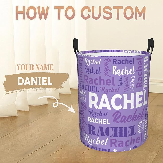 Custom Name Laundry Basket, Personalized Collapsible Laundry Hamper with Name for Bathroom Bedrooms, Customized Dirty Clothes Hamper Storage Basket Gifts for Kids Boys Girls Baby Men Women