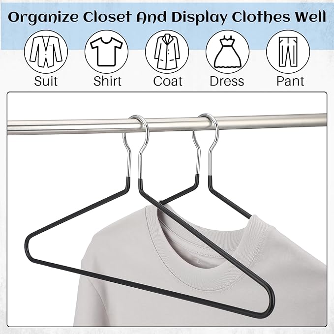 Leinuosen 12 Pack Anti-Theft Security Hangers 17 Inch Heavy Duty Chrome Metal Hanger Closed Loop Suit Hook Suitable for Suits Coat Jacket for Hotels Retail Rvs Stores Gyms (Black,Rubber Coating)