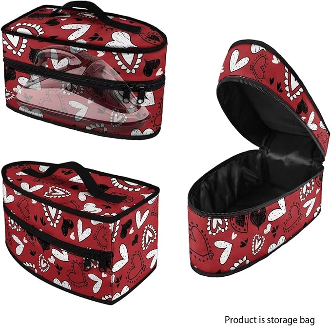 Red Love Heart Iron Storage Case for Valentine's Day Reusable Romantic Easy to Clean Iron Storage Bag with Zipper Handle