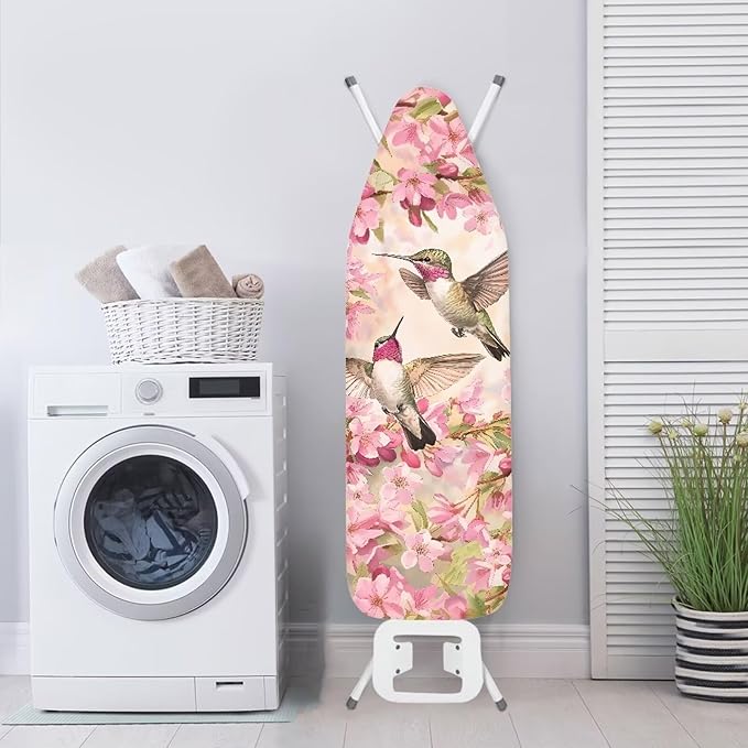 Flower Hummingbird Cover for Ironing Board Non Stick Scorch Ironing Board Cover Hook and Loop Design Non-Slip Iron Board Slipcover Protector