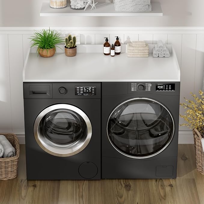 Washer Dryer Countertop, 27.5 x 54 Inch Washer and Dryer Countertop for Laundry Room Organization with Edge Wooden, White