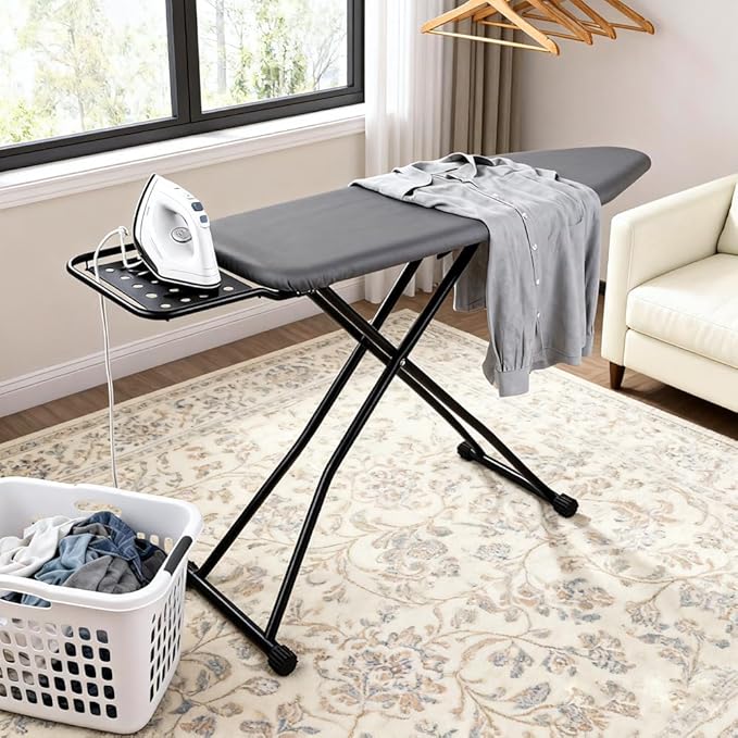 Ironing Board Full Size, Heat Resistant Cover Iron Board with Steam Rest, Ultra Thick Padding, Height Adjustable Heavy Sturdy Metal Frame Legs Ironing Stand,Non-Slip Foldable (58"x15", Square Rest)