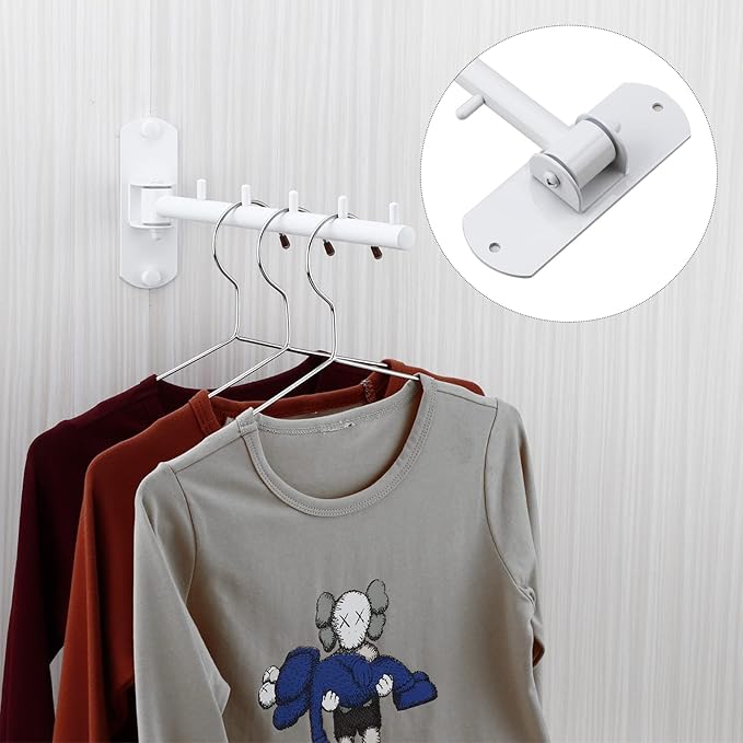 Folding Wall Mounted Clothes Hanger Rack with Swing Arm Stainless Steel Heavy Duty Coat Hook for Bathroom, Bedroom, Laundry Room- White