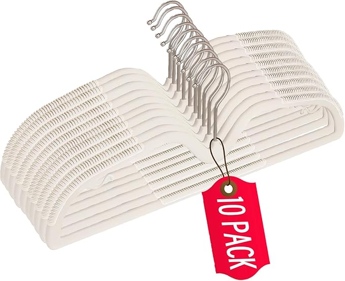 Short Neck Plastic Hangers, Heavy Duty Clothes Hangers Pants Hangers Non Slip 360° Swivel Hook, Space Saving Closet Organizer for Shirts, Coats, Pants (10Pack White)