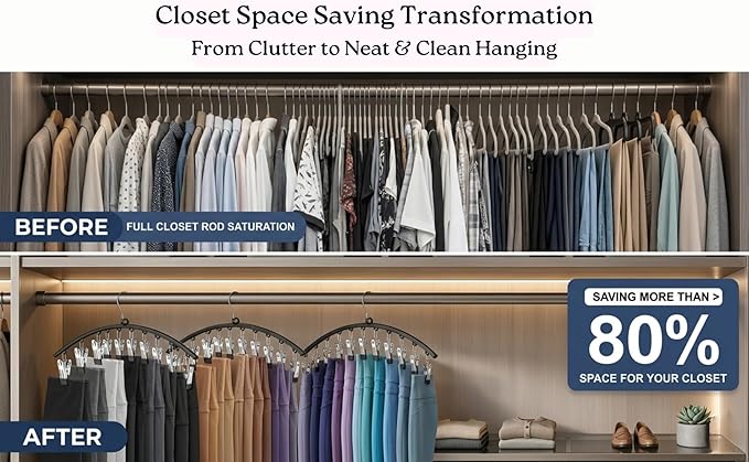Legging Hanger Organizer (3 Pack) – Holds 30 Leggings, Space Saving Metal Pants Hangers with 10 Clips Each for Closet Organization