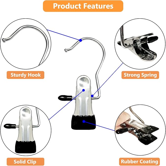 Boot Hangers for Closet, 12 Pack Hanging Hooks for Laundry, Towel Clips Boot Organizer for Home and Travel, Clothespins Clip Hangers for Pants Hats Socks Gloves