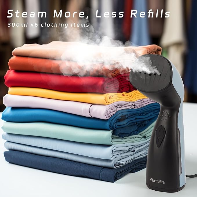 Travel Garment Steamer，25s Fast Heat，Handheld Portable with Metal Steam Head, Removes Wrinkles from Clothes，Fabrics，and Garments，Metallic Blue