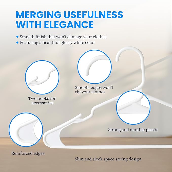 Simple Deluxe 30 Pack Plastic Hangers, Space Saving Clothes Hangers with Non-Slip Shoulder Notches, Slim Standard Hangers for Coats, Sweater, Shirts, Pants, White