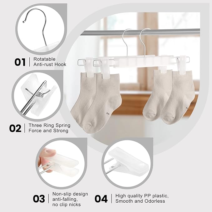 20 Pack Pants Hangers with Adjustable Non-Slip Clips Anti-Rust Hanging Hook for Trouser,Skirts,Jeans,Clothes Hangers Transparent