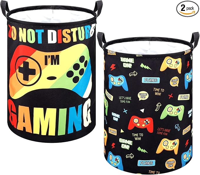 Zhehao 2 Pcs Gamer Laundry Basket Boys Kids Laundry Hamper Gamer Room Decor Gaming Storage Basket Hamper Clothes Organizer Nursery Toy Storage Bin for Easter Gifts Bedroom Bathroom Decoration(Classic)