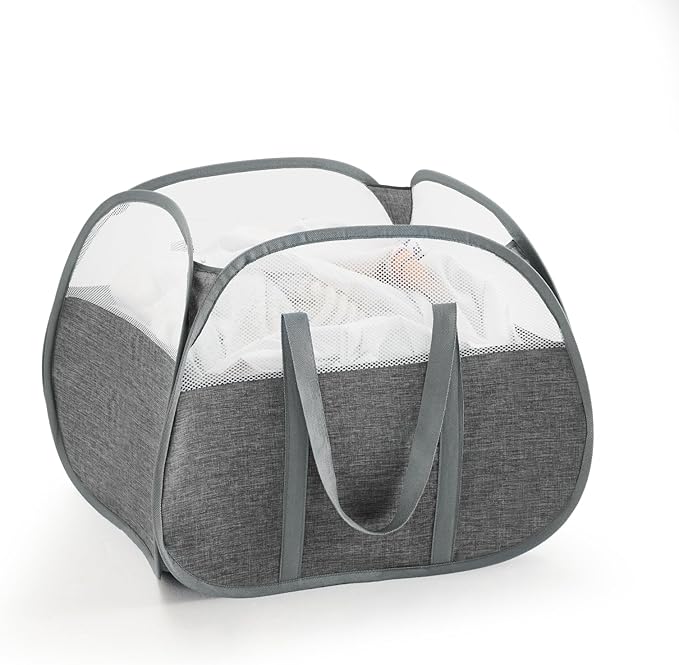 TECHMILLY Pop Up Foldable Laundry Basket, 90L Large Capacity Square & Tear Proof Laundry Hamper with Reinforced Handles for Dirty Clothes Storage in Dorm, Laundry Room, Bathroom, Grey(Fabric)