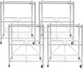 Origami 4-Pack General Purpose Foldable 3-Tier Shelf Storage Rack & Wheels, R3, White