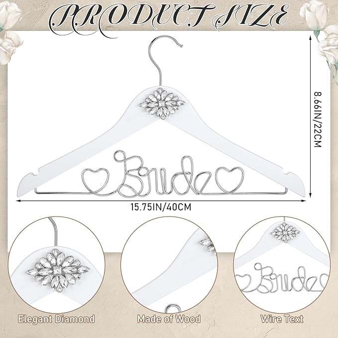 Honeydak Mrs. Wedding Dress Hanger for Bride to Be,Elegant Bridal Hanger for Brides Gowns, Bridal Party Shower Gift,Wedding Gift(White,Rhinestone)