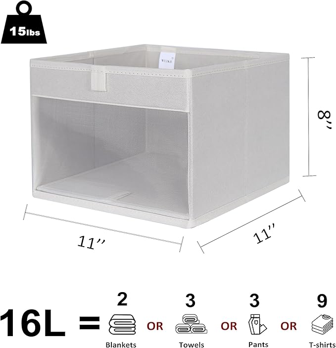 WUIKE 3 Pack Medium Storage Bins with Clear Window, Fabric Storage Bins for Home and Closet Organization, Beige
