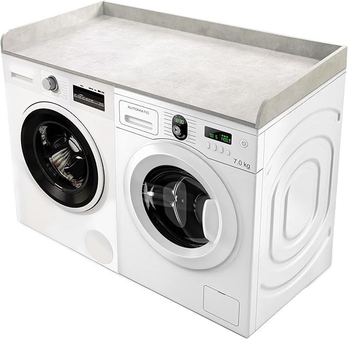 Washer Dryer Countertop with Non-Slip Pad, Wood Washer and Dryer Countertop with Edge Rails for Laundry Room Organization and Storage, 54" L x 27.5" W(Light Grey Marble)